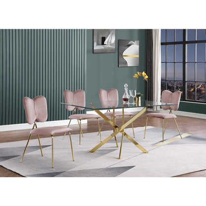 5pc dining Set- Rectangle table with Pink, Velvet Chairs