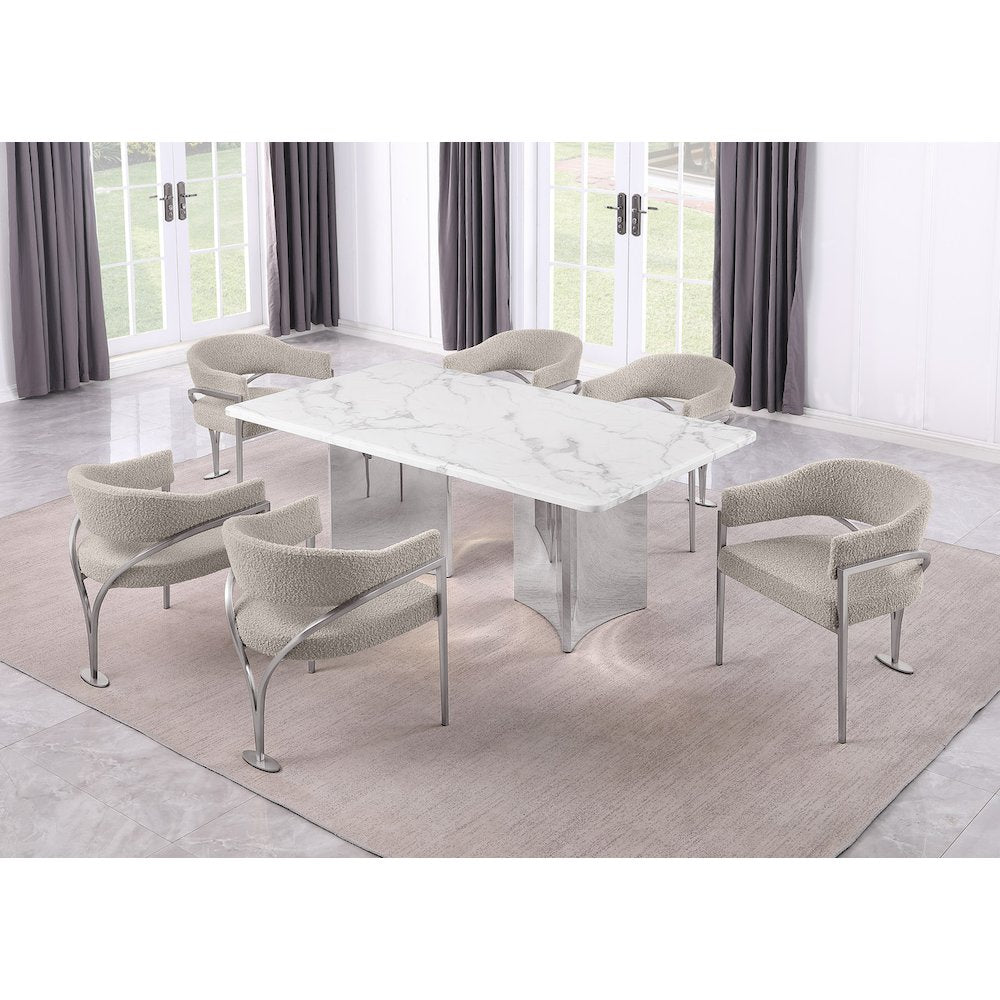 7pc 38mm Marble Top Dining Set Gray Chiars