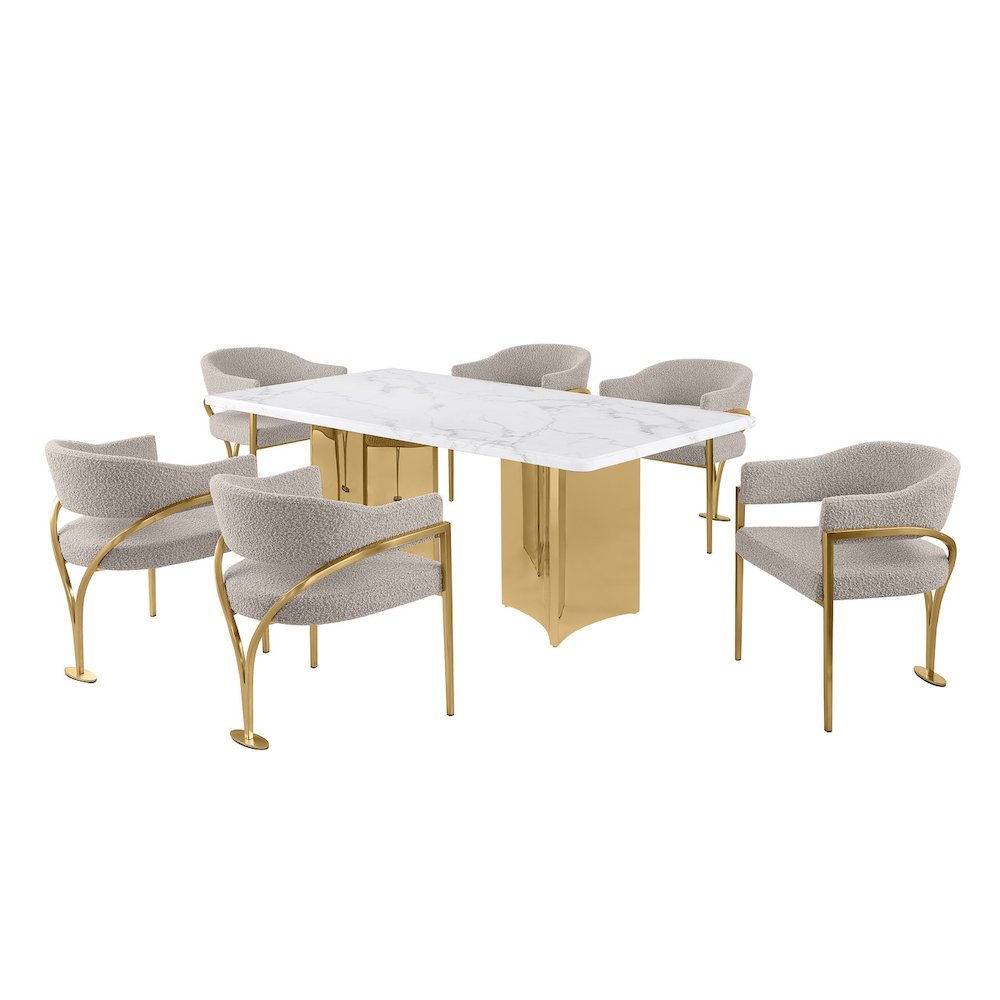 7pc 38mm Marble Top Dining Set Gray Chiars