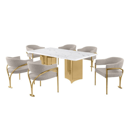 7pc 38mm Marble Top Dining Set Gray Chiars
