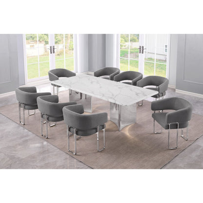 9pc Rectangular Dining Table Set with White Marble Top and Dark Gray Chairs