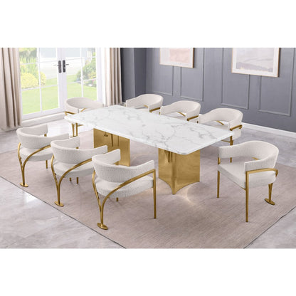 9pc 38mm Marble Top Dining Set Cream Chiars Gold Base