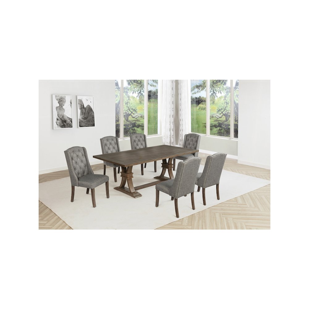 7 Piece Traditional Dining Set With Dark Grey Side Chairs