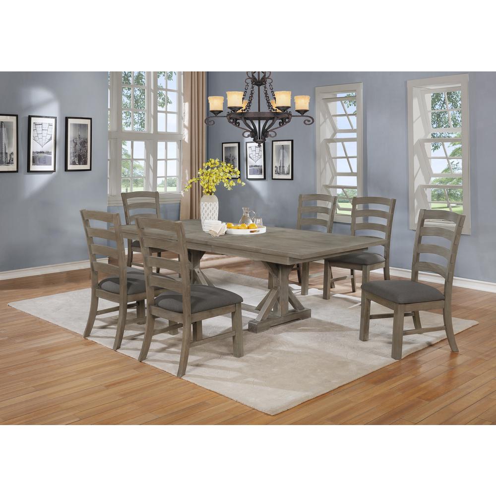 7 Piece Dining Set Extendable w/18"Center Leaf Extension & 6 Ladder-Back Chairs in Dark Grey Linen