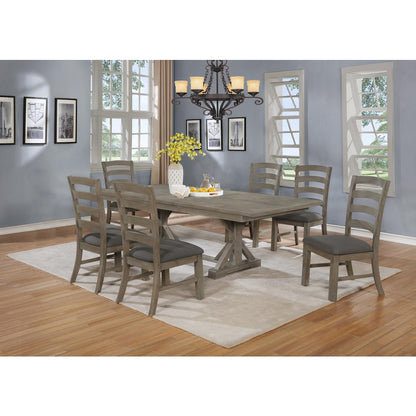 7 Piece Dining Set Extendable w/18"Center Leaf Extension & 6 Ladder-Back Chairs in Dark Grey Linen