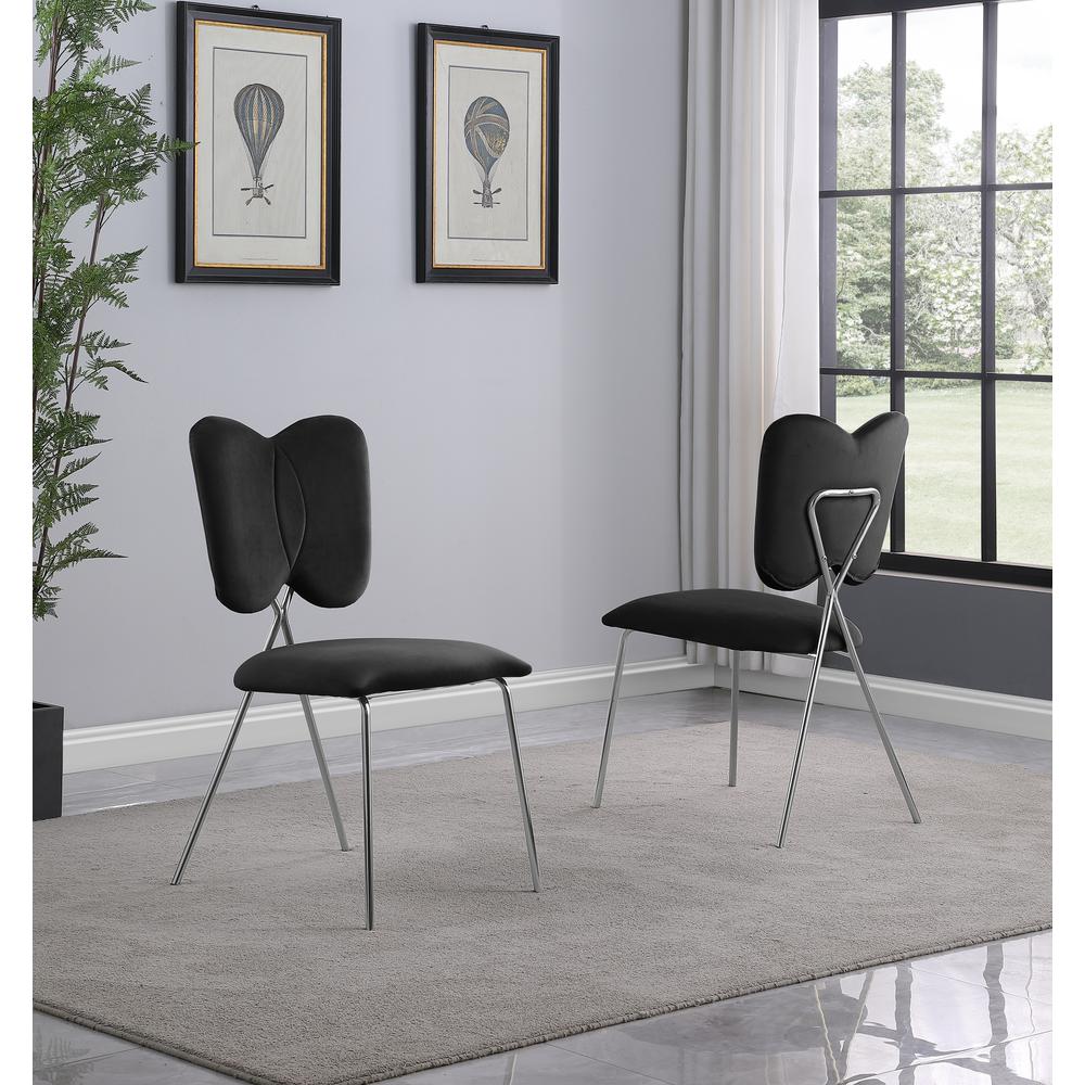 Set of 4, Black Velvet Guest Side Chair with Wingback, Chrome