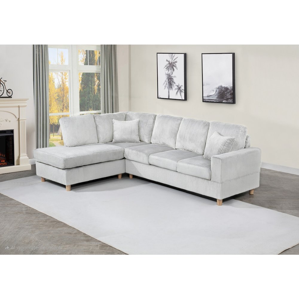 2Pc Corduroy Sectional In Light Gray