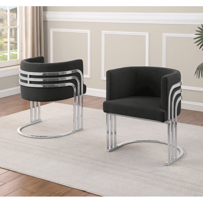 Best Quality Furniture Black Teddy Fur Barrel Chair, Set Of Two