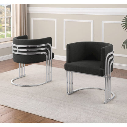 Best Quality Furniture Black Teddy Fur Barrel Chair, Set Of Two