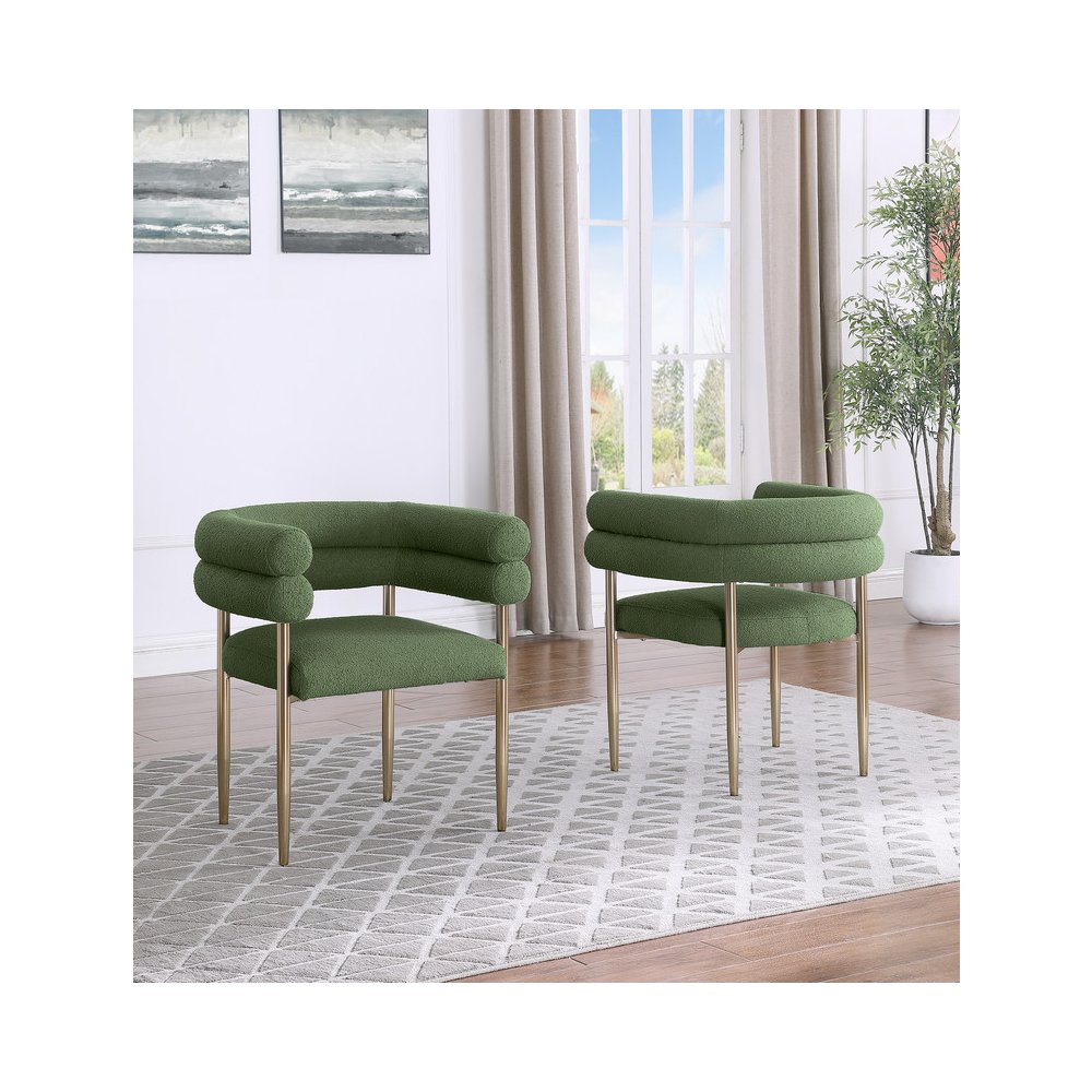 Green with Gold Teddy Fur Upholstered side chairs, SET OF 2