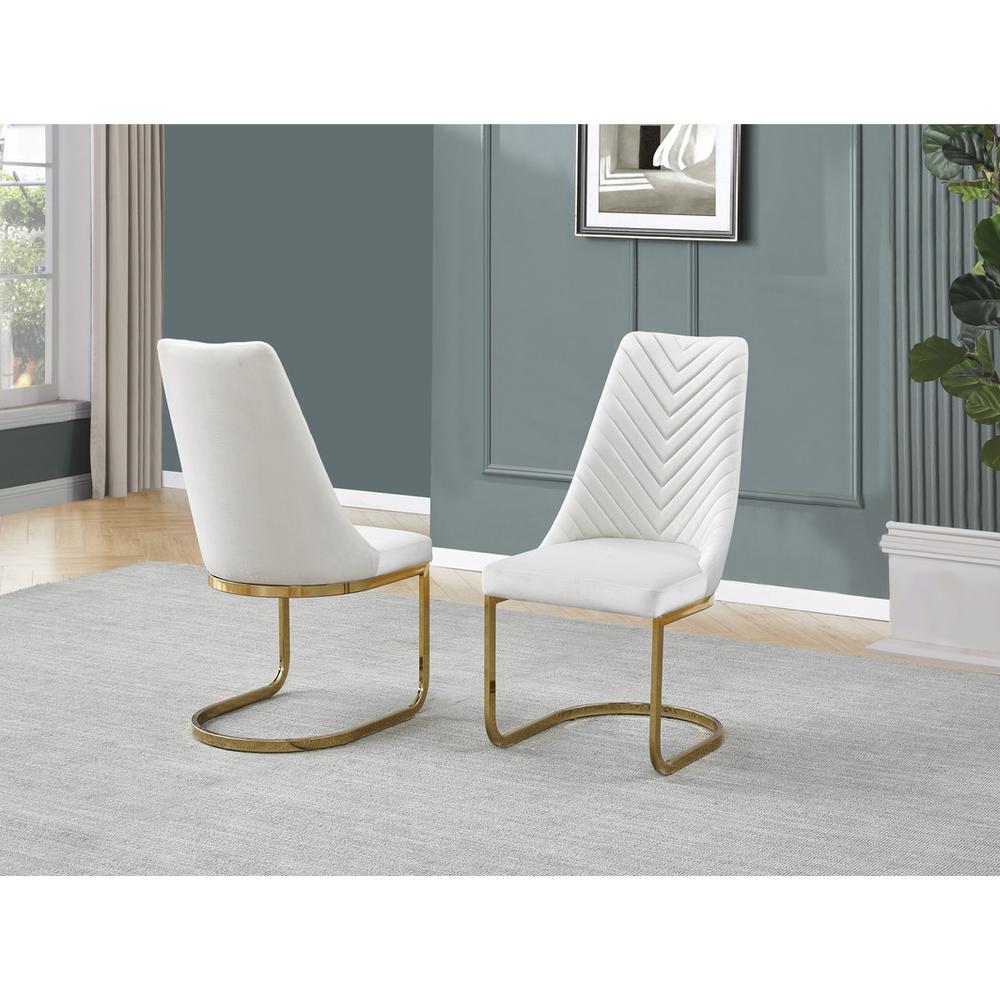 Cream velvet chairs with gold chrome base (SET OF 2)