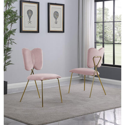 5pc dining Set- Round tempered glass dining table with 4 Pink velvet chairs