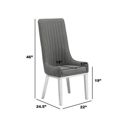 Dark Gray, Teddy Fabric, Pleated Back Side Chair With Silver Base, Set Of Two