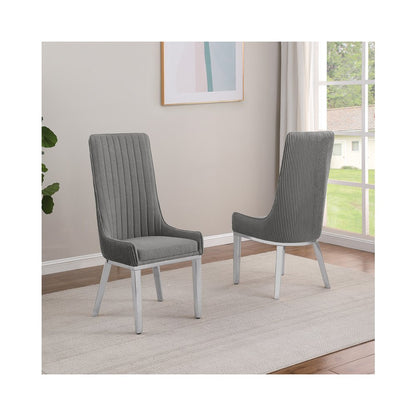 Dark Gray, Teddy Fabric, Pleated Back Side Chair With Silver Base, Set Of Two