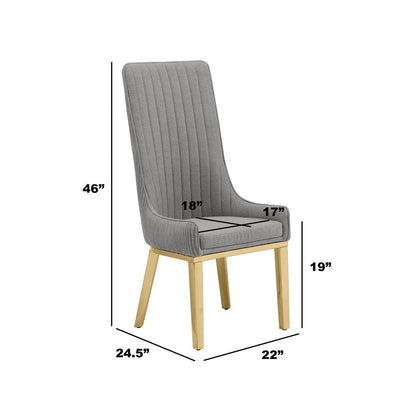 Dark Gray, Teddy Fabric, Pleated Back Side Chair With Gold Base, Set Of Two