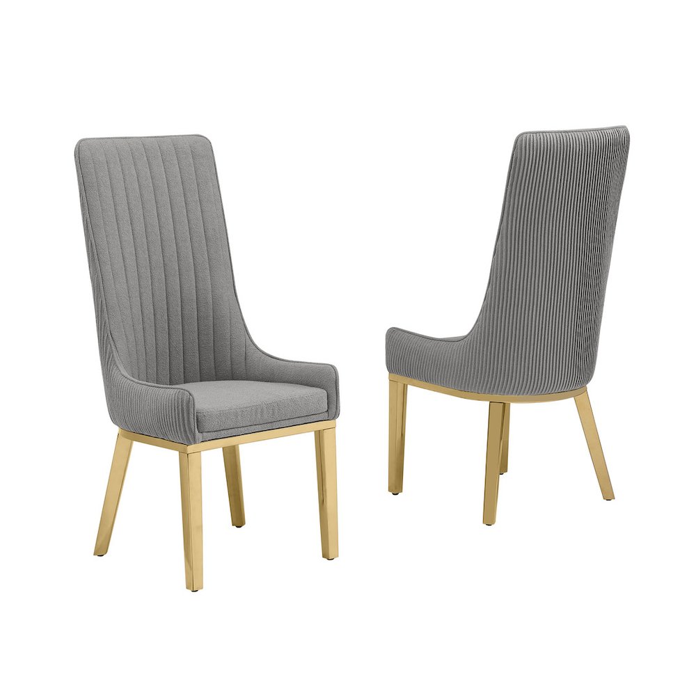Dark Gray, Teddy Fabric, Pleated Back Side Chair With Gold Base, Set Of Two