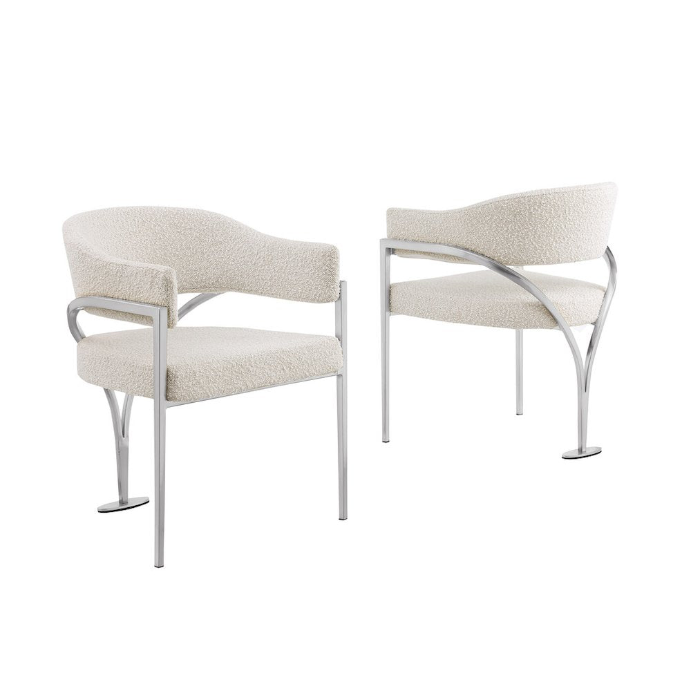 Modern Upholstered Chair with Cream Boucle Fabric Set of 2