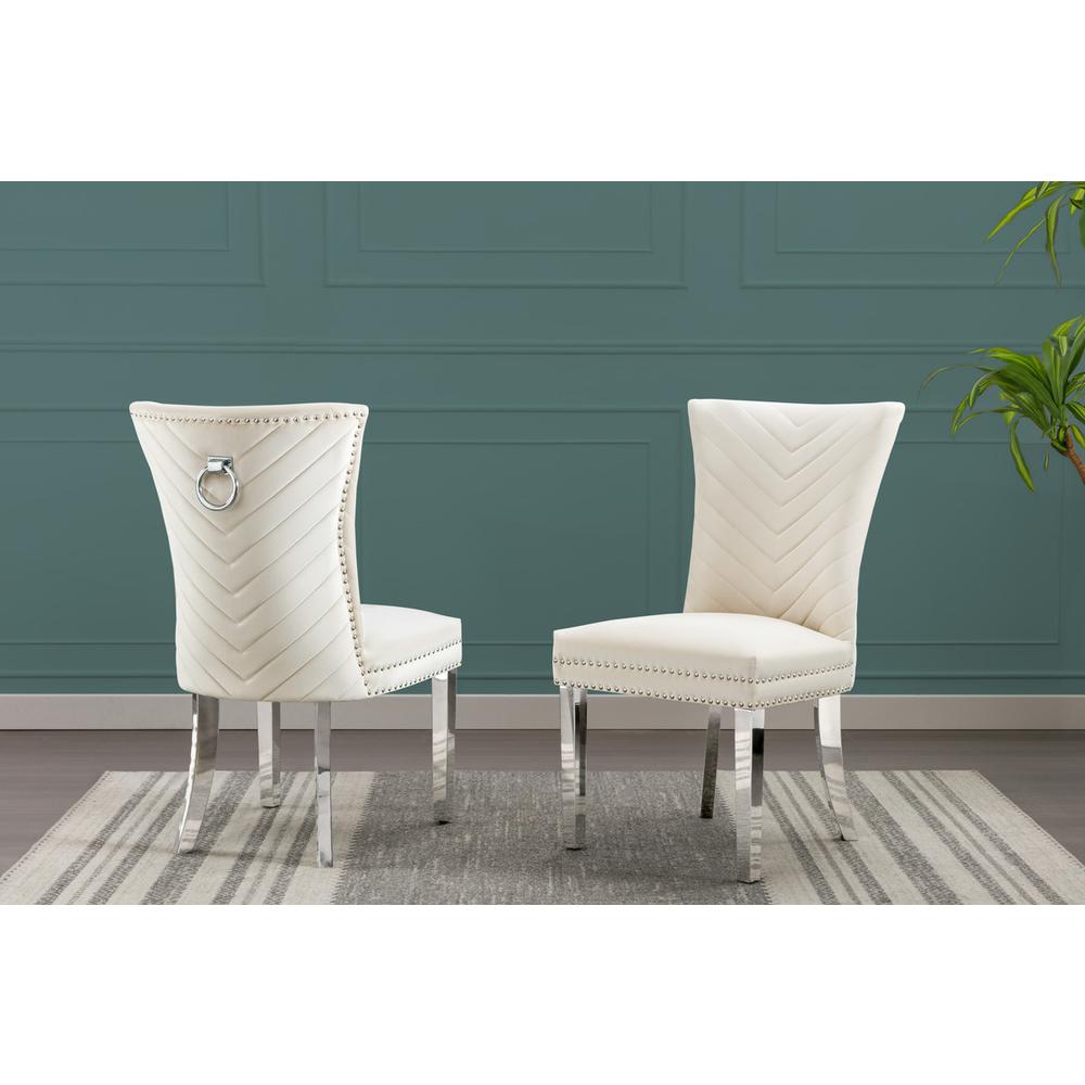 Cream velvet side chairs with silver base (SET of 2)