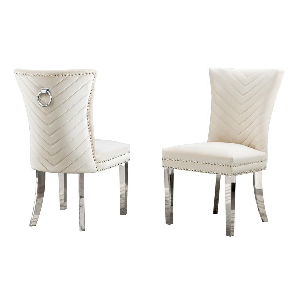 Cream velvet side chairs with silver base (SET of 2)