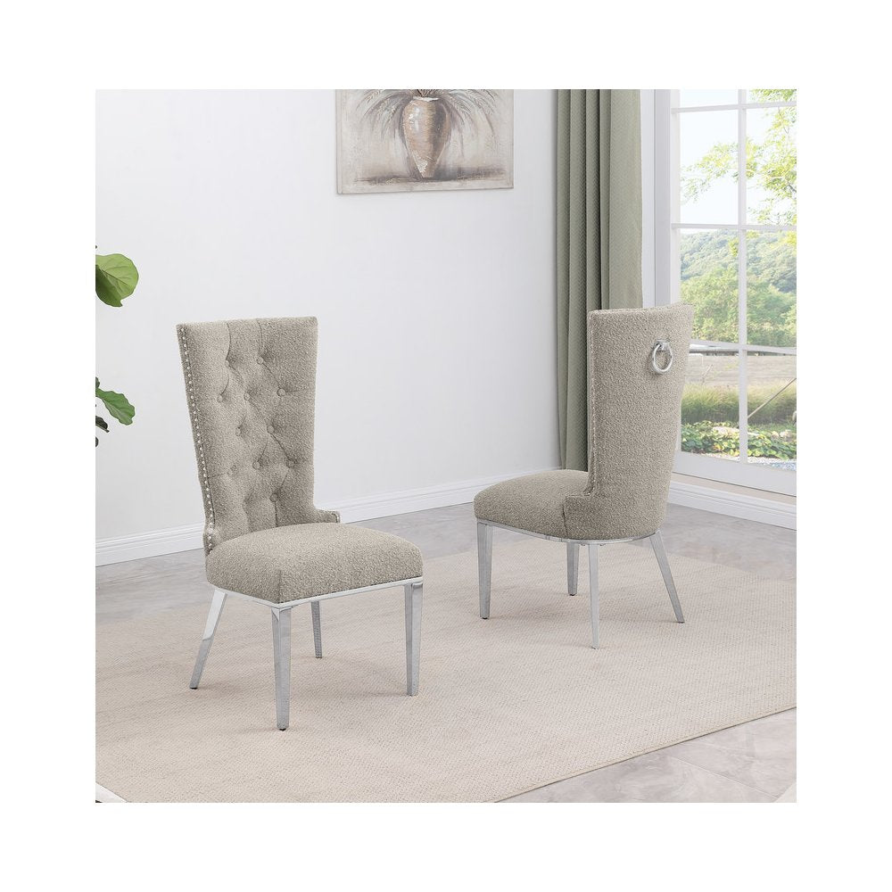 Gray Boucle Fabric With Silver Chrome Base Glam Dining Chairs (Set Of 2)