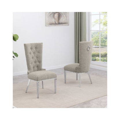 Gray Boucle Fabric With Silver Chrome Base Glam Dining Chairs (Set Of 2)