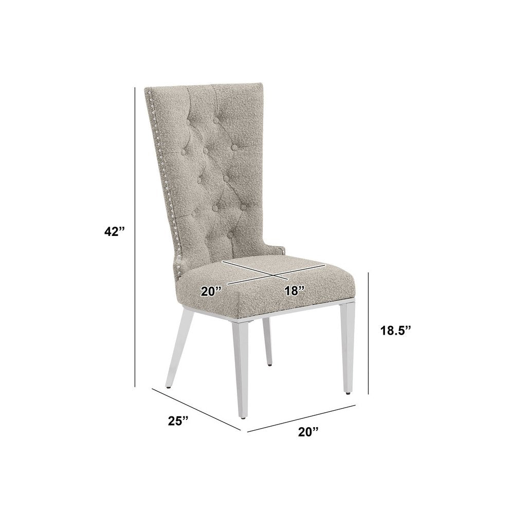 Gray Boucle Fabric With Silver Chrome Base Glam Dining Chairs (Set Of 2)