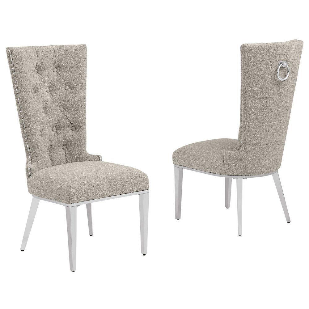 Gray Boucle Fabric With Silver Chrome Base Glam Dining Chairs (Set Of 2)