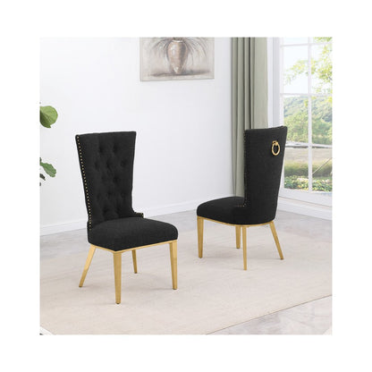 Black Boucle Fabric With Gold Chrome Base Glam Dining Chairs (Set Of 2)