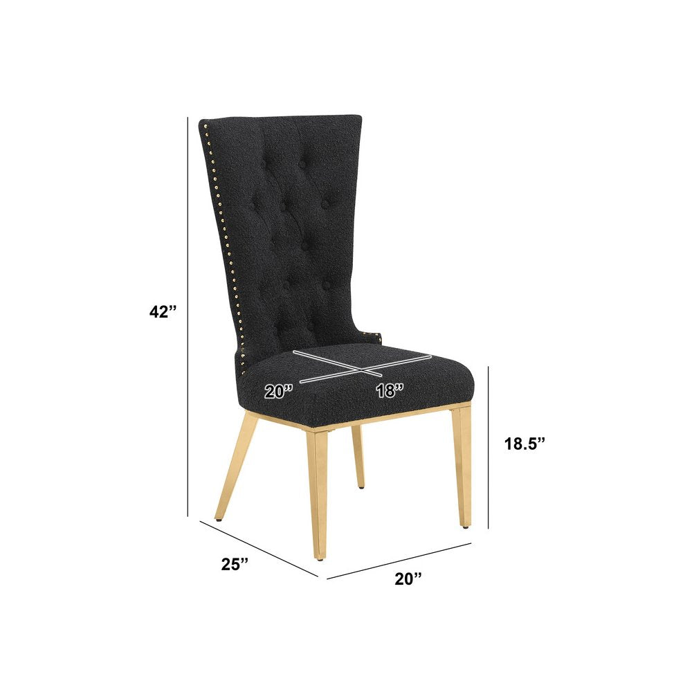 Black Boucle Fabric With Gold Chrome Base Glam Dining Chairs (Set Of 2)