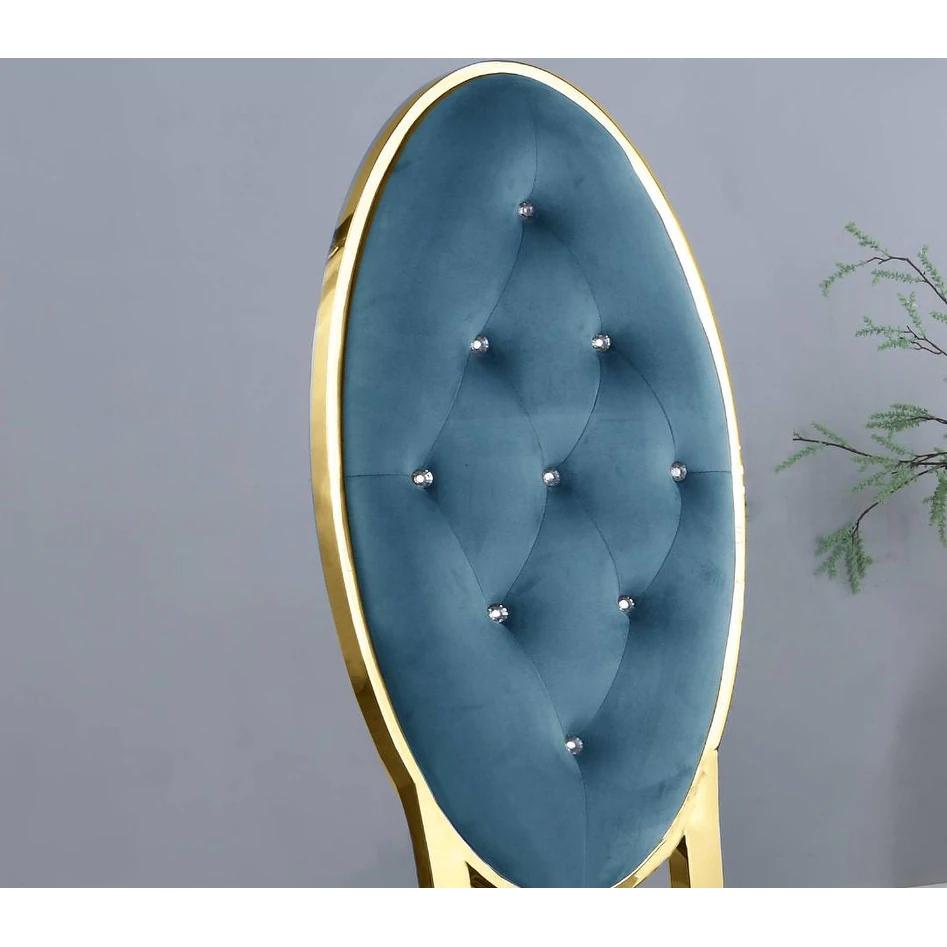 Velvet Side Chair Set of 2, Stainless Steel Gold Legs, Teal