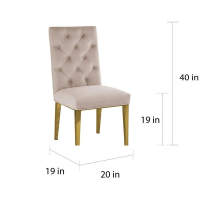 Contemporary 5pc Dining Set, Glass Dining Table w/Stainless Steel Gold Base & Velvet Tufted Chrome Leg Dining Chairs, Beige