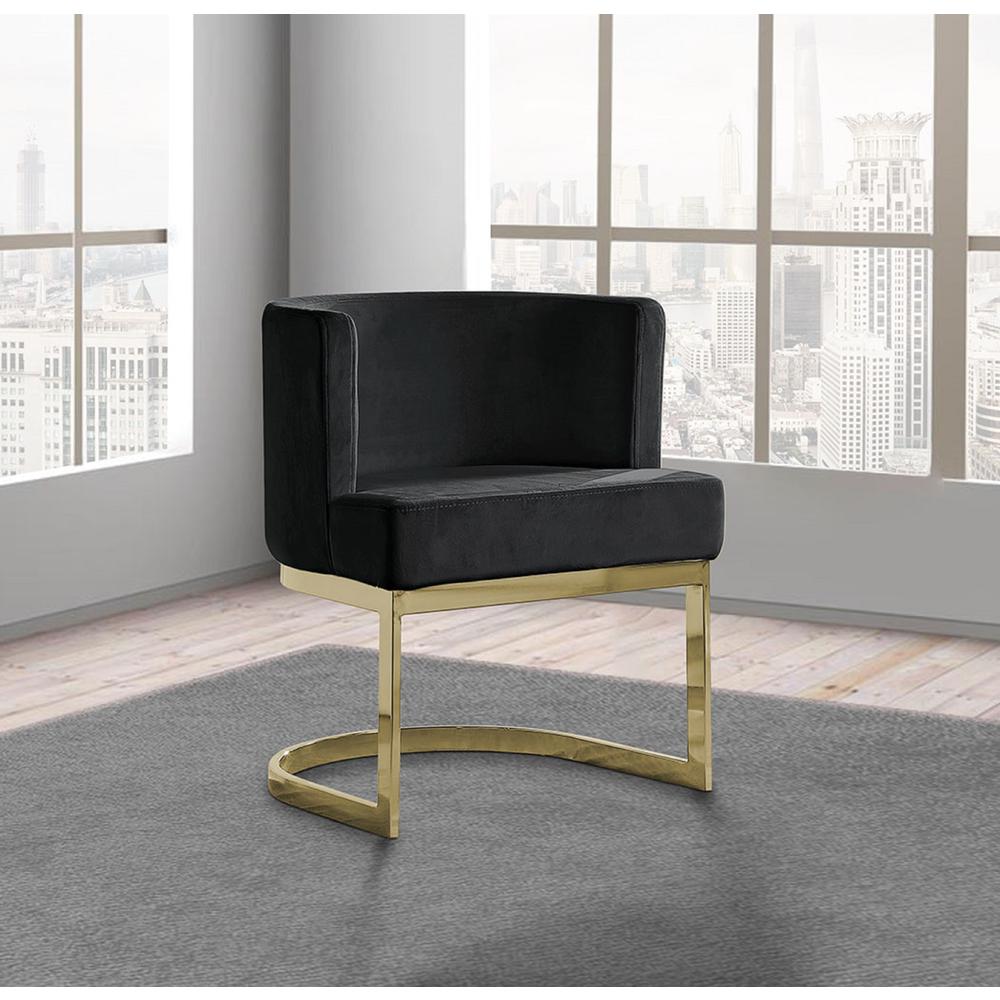 Black Velvet Side Chair with Gold, Chrome Base - Single