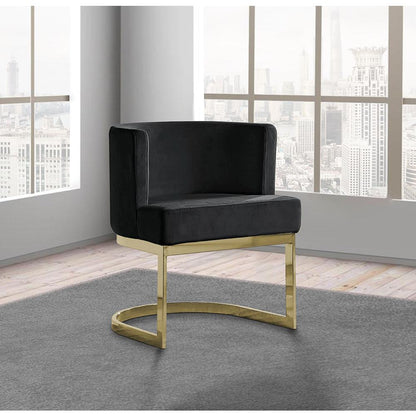 Black Velvet Side Chair with Gold, Chrome Base - Single