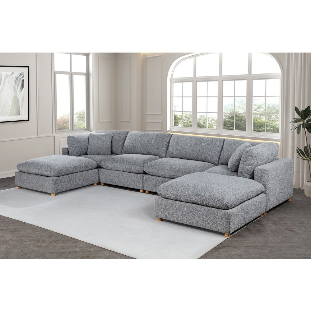 6-Piece Boucle Modular Sectional, Rich Gray