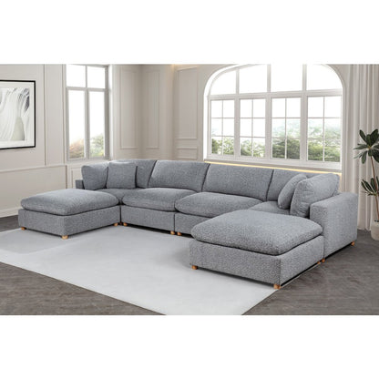 6-Piece Boucle Modular Sectional, Rich Gray
