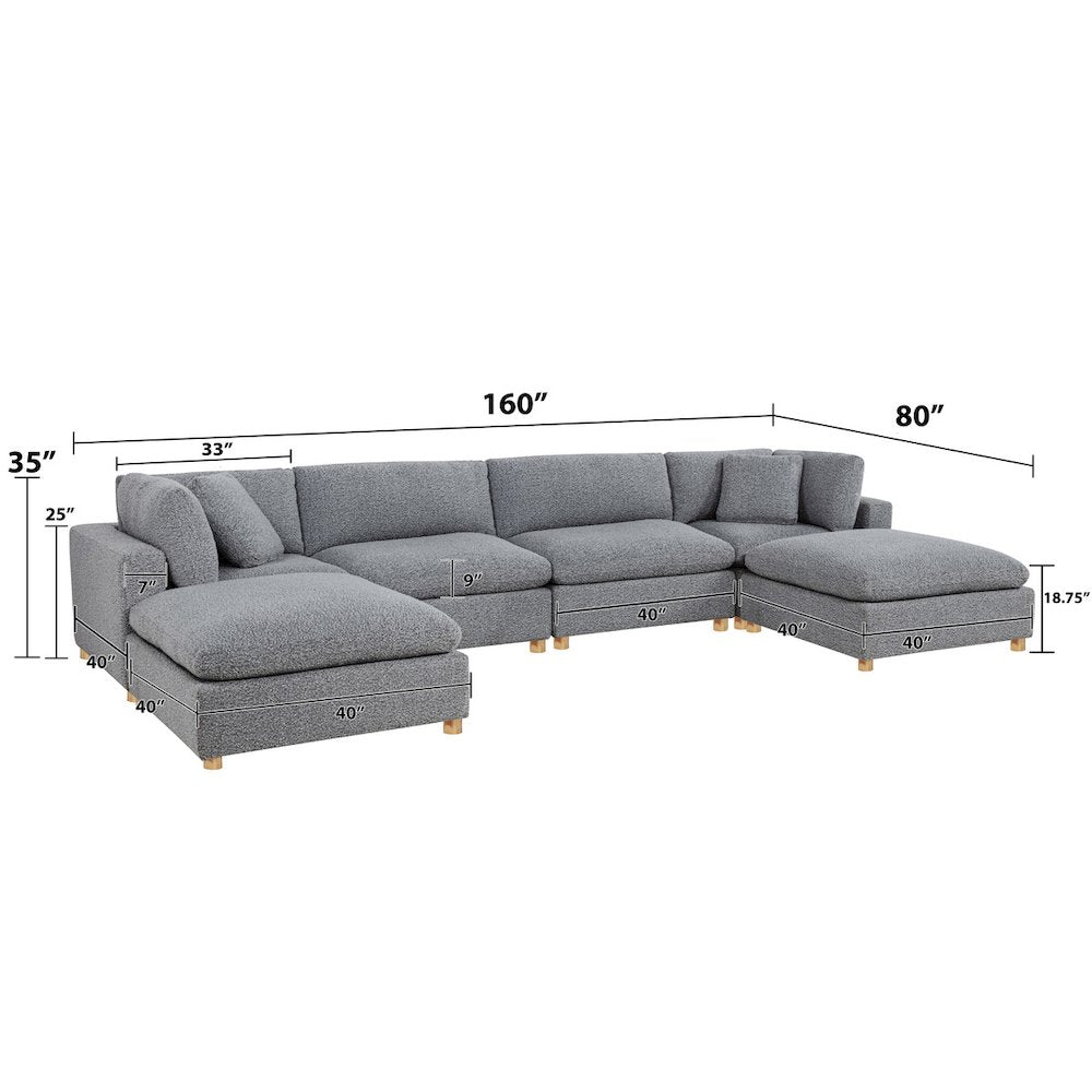 6-Piece Boucle Modular Sectional, Rich Gray