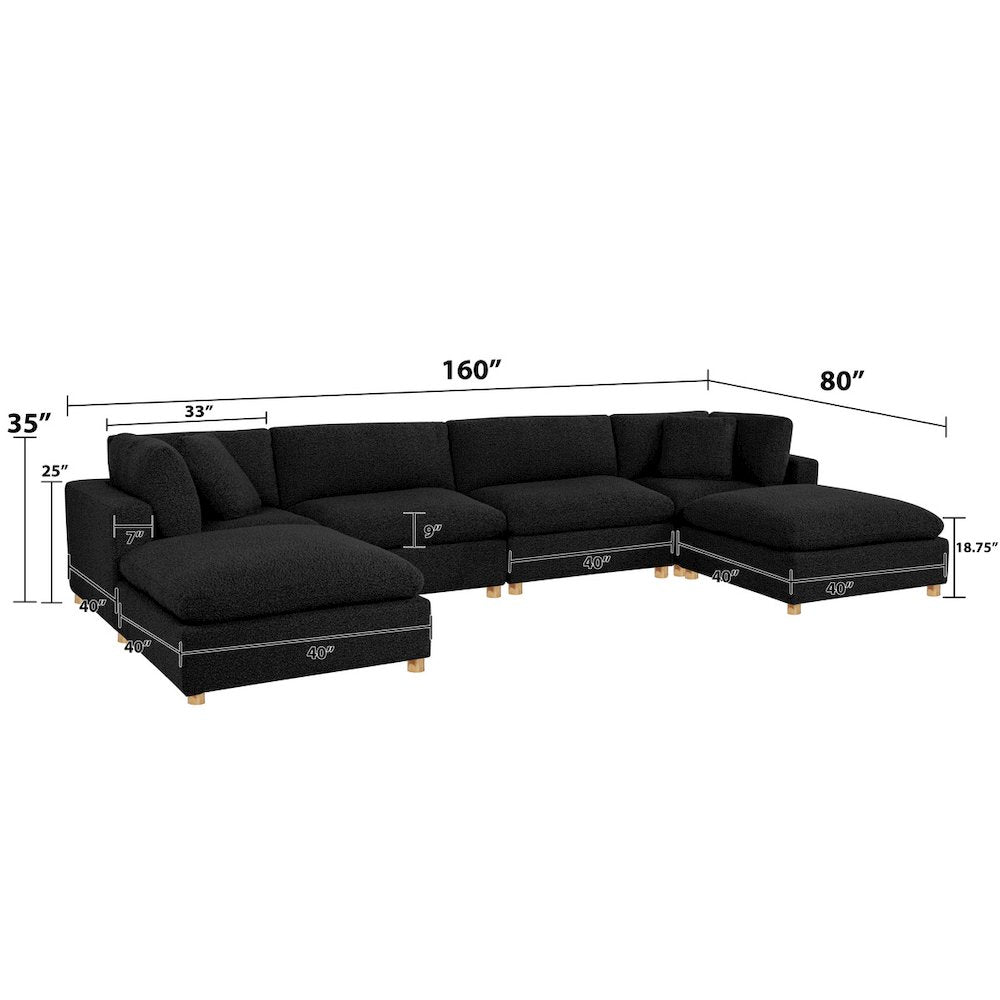 6-Piece Boucle Modular Sectional, Black