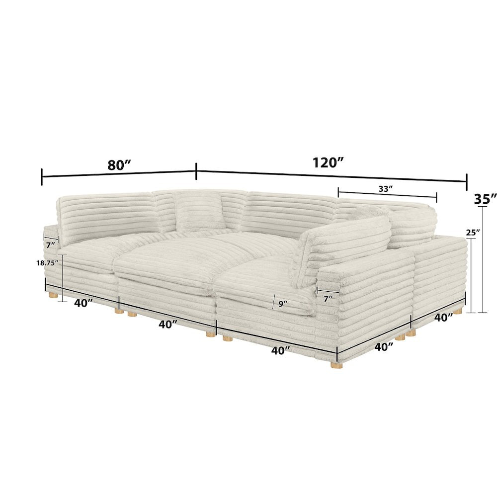 6-Piece Corduroy Modular Sectional, Beige
