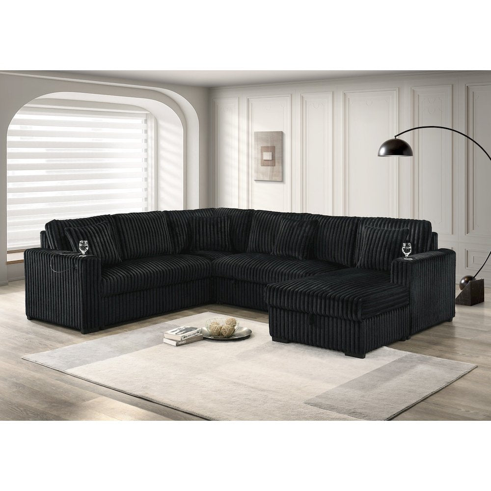 Best Quality Furniture 3-Piece Cordurory Velvet Sectional