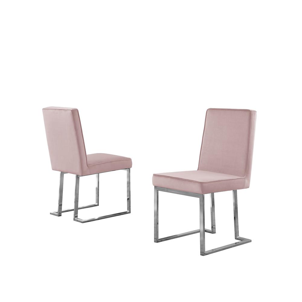 Pink Velvet Upholstered Dining Side Chairs, Chrome Base, Set of 2