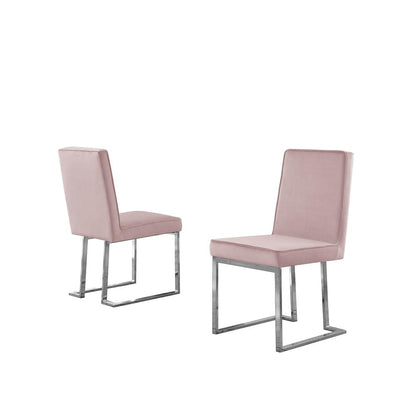 Pink Velvet Upholstered Dining Side Chairs, Chrome Base, Set of 2