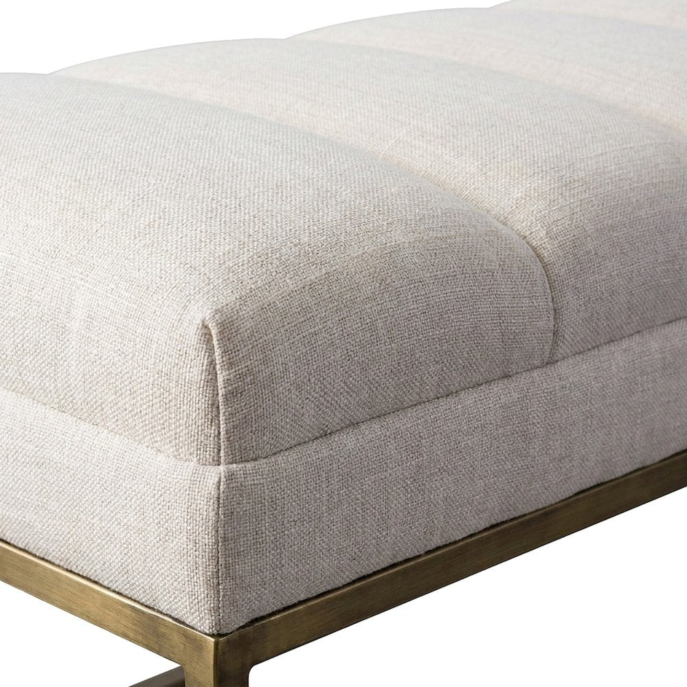 Fabric-Upholstered Dining Bench with Channel-Stitched Seat, Shortbread