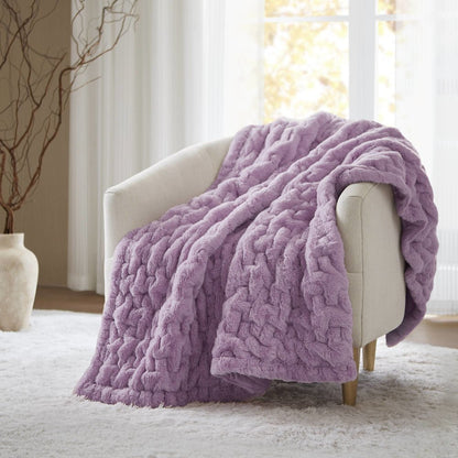 Ruched Fur Throw, Purple color