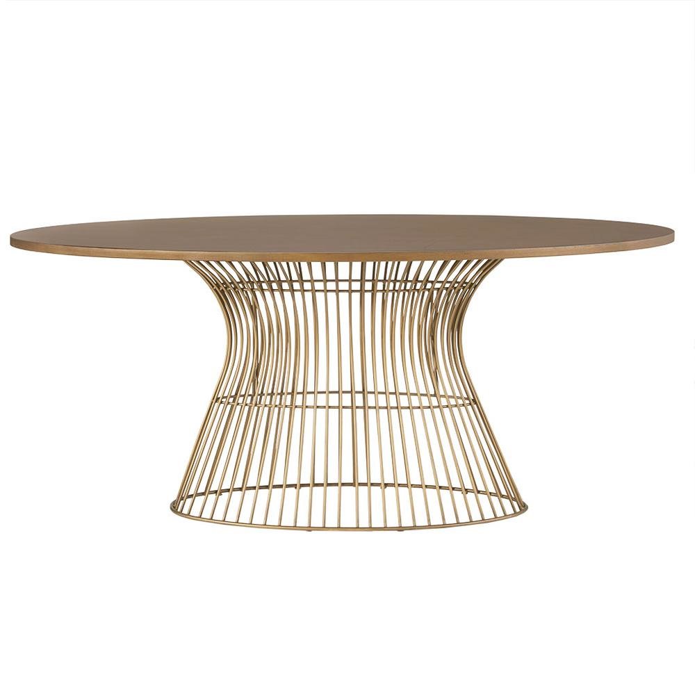 Brown Round Dining Table with Solid Metal Frame for Kitchen or Dining