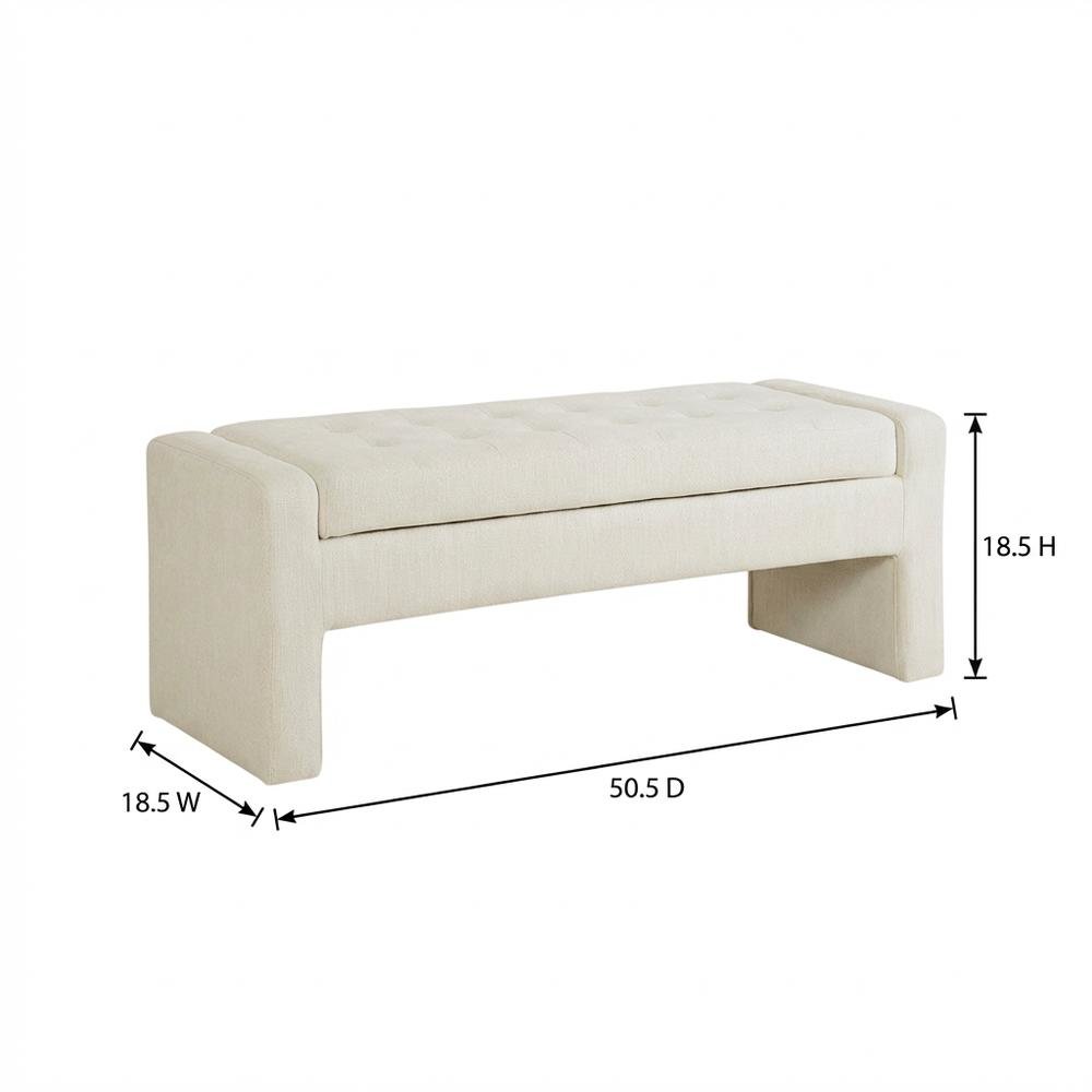 Beige Button-Tufted Storage Bench with Cushioned Top and Versatile Design