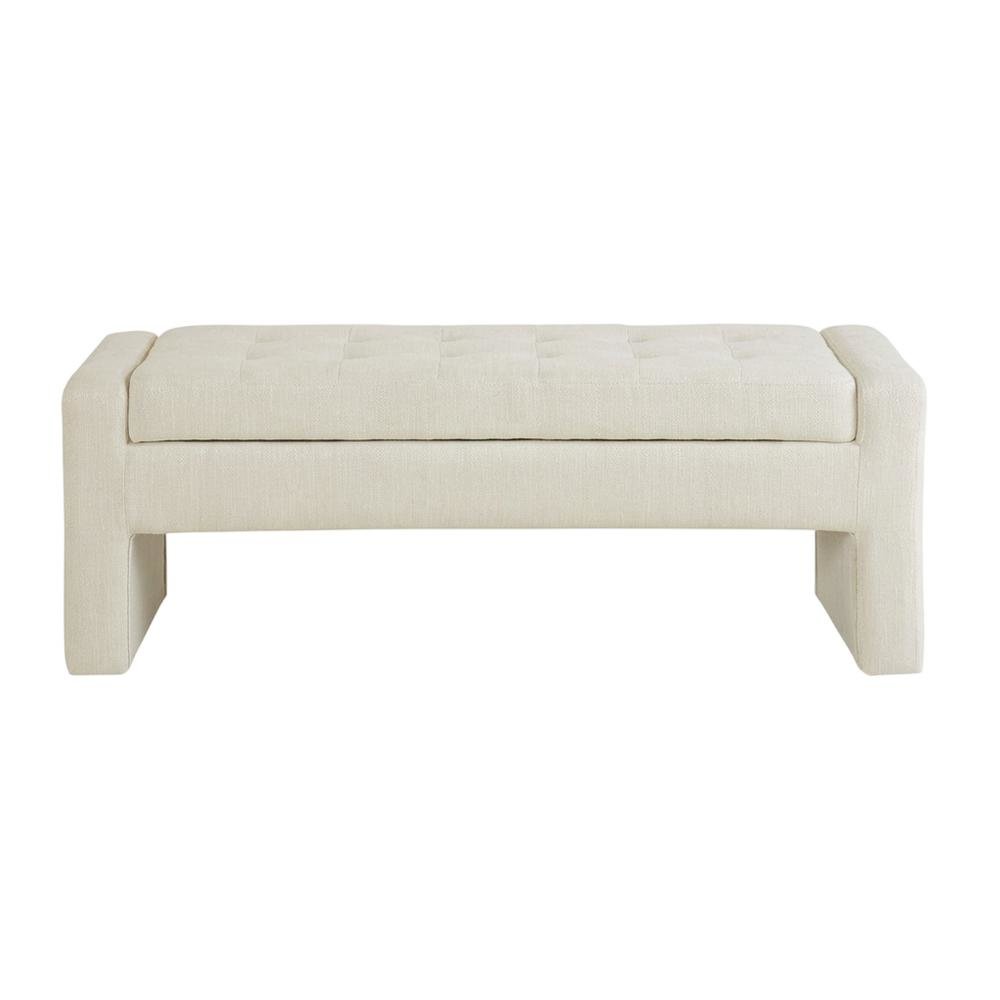 Beige Button-Tufted Storage Bench with Cushioned Top and Versatile Design