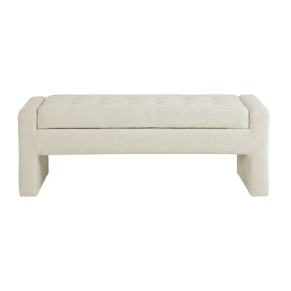 Beige Button-Tufted Storage Bench with Cushioned Top and Versatile Design