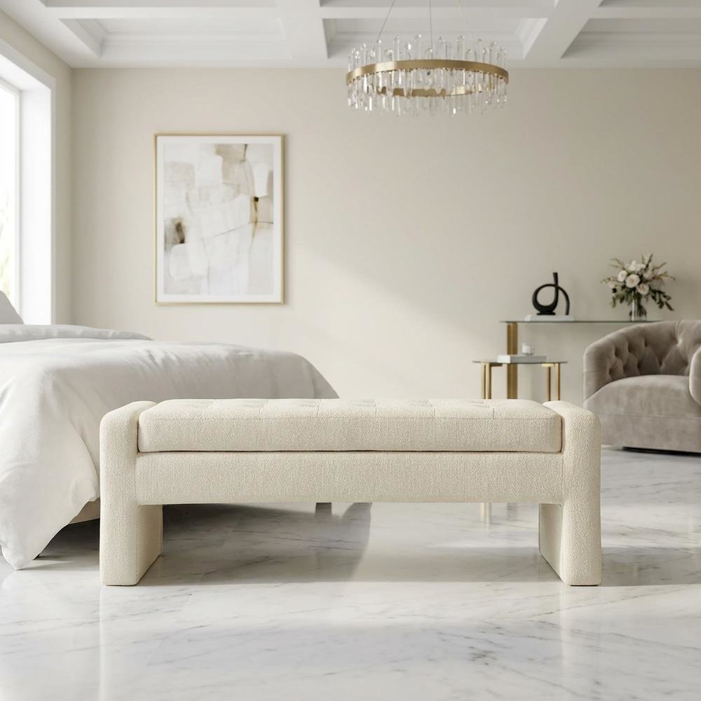 Beige Button-Tufted Storage Bench with Cushioned Top and Versatile Design