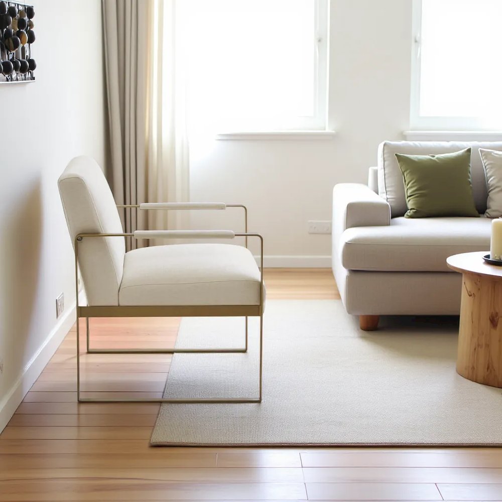 Beige Accent Chair with Solid Wood Frame for Living Room or Reading