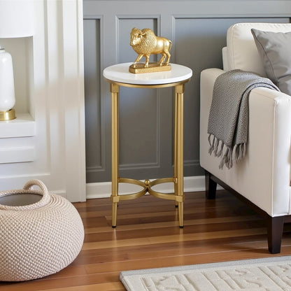 White Marble End Table with Metal Legs – Small Side Table for Living Room